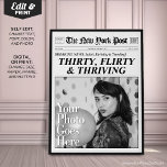 Personalized 30th Birthday Newspaper Poster Decor<br><div class="desc">Celebrate turning 30 in style with this Personalized 30th Birthday Newspaper Poster! Featuring a fun newspaper layout with space for a photo and custom details, this unique decor adds a vintage touch to any "Thirty, Flirty & Thriving" party. Perfect as a party centerpiece, photo booth prop, a unique birthday gift,...</div>