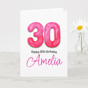 Personalized 30th Birthday Number Balloon Card