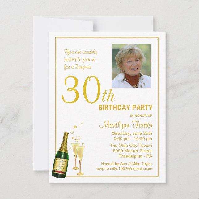 Personalized 30th Birthday Party Photo Invitations (Front)