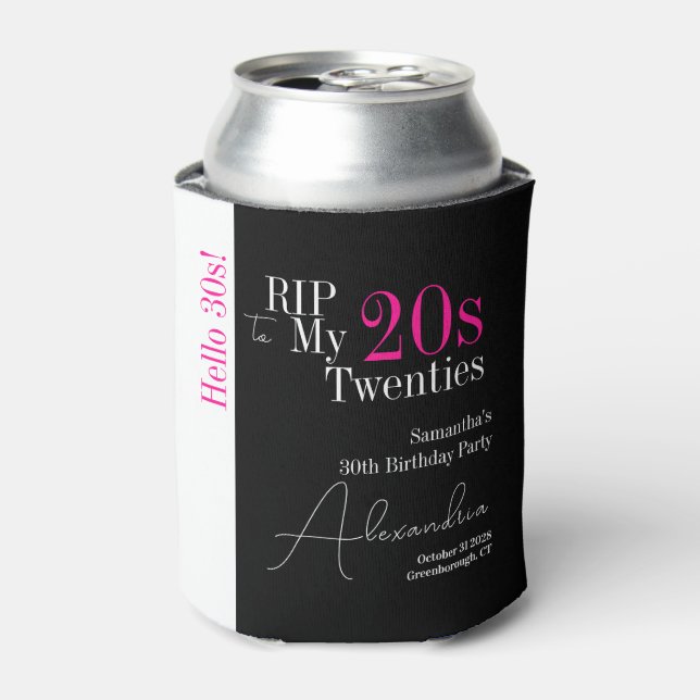Personalized 30th Birthday RIP 20s Hello 30s Party Can Cooler (Can Front)