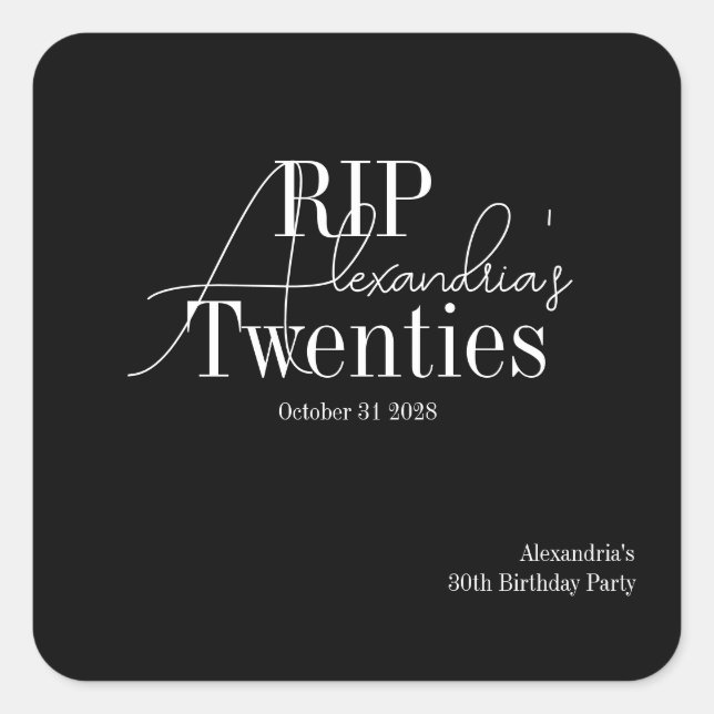 Personalized 30th birthday RIP 20s party Square Sticker (Front)