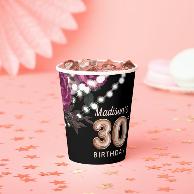 Personalized 30th Birthday Rose Wine Luxury Paper Cups (Insitu)