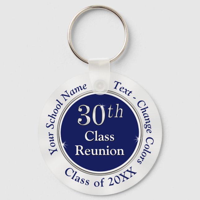 Personalized 30th Class Reunion Gifts, Navy Blue Keychain (Front)