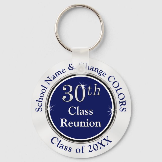 Personalized 30th Class Reunion Gifts, Navy Blue Keychain (Front)