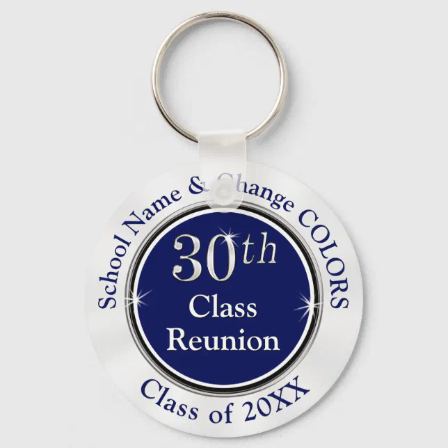 Personalized 30th Class Reunion Gifts, Navy Blue Keychain Zazzle