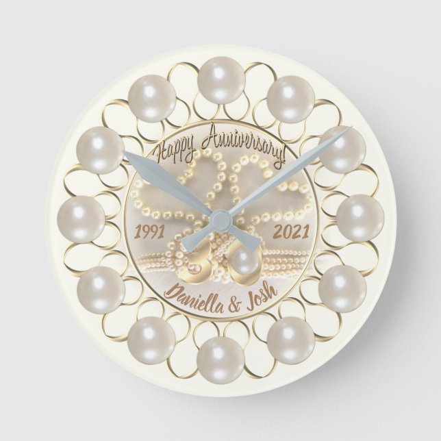 Personalized 30th Pearl Wedding Anniversary Clock (Front)