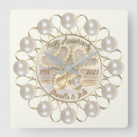 Personalized 30th Pearl Wedding Anniversary Clock