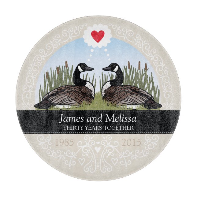 Personalized 30th Wedding Anniversary, Geese Cutting Board (Front)