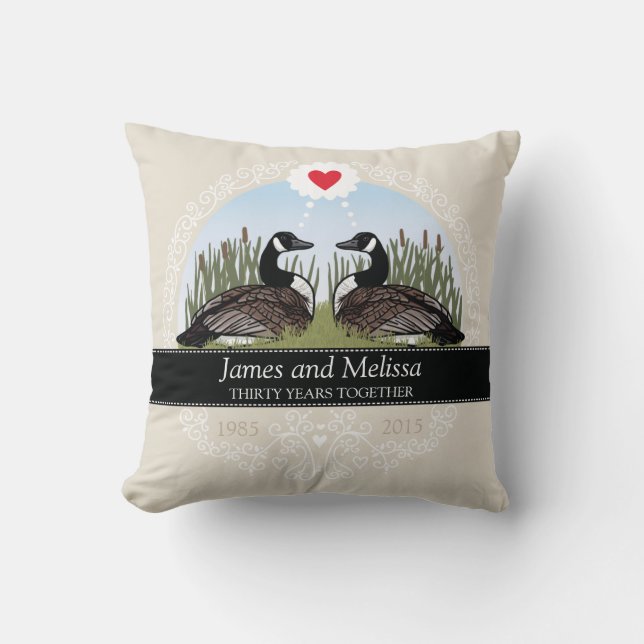 Personalized 30th Wedding Anniversary, Geese Throw Pillow (Front)