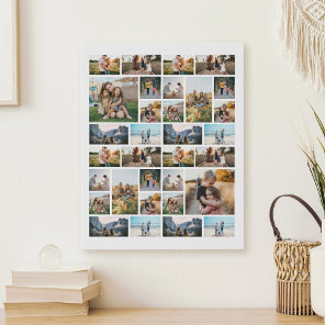 Personalized 32 Photo Collage Faux Canvas Print