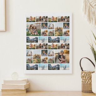 Personalized 32 Photo Collage Faux Canvas Print