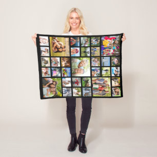 Personalized 33 Photo Collage Custom Color Fleece Blanket