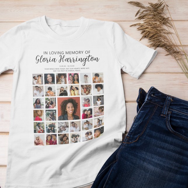 Personalized 33 Photo Collage Memorial T-Shirt (Creator Uploaded)