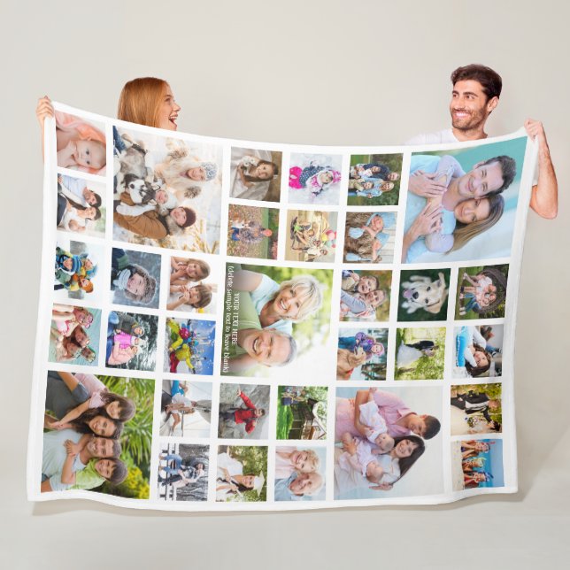 Personalized 33 Photo Collage Template White Fleece Blanket (In Situ)