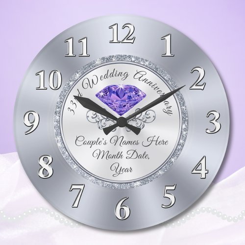 Personalized 33rd Wedding Anniversary Gift Large Clock