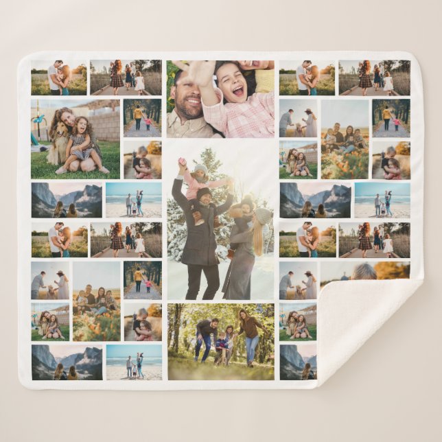 Personalized 35 Photo Collage Sherpa Blanket (Front (Horizontal))