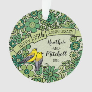 Personalized 35th Anniversary, Jade Floral Birds Ornament