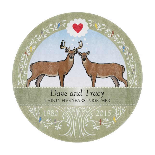 Personalized 35th Wedding Anniversary, Buck & Doe Cutting Board (Front)