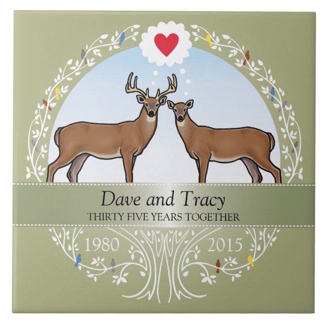 Personalized 35th Wedding Anniversary, Buck & Doe Tile (Front)