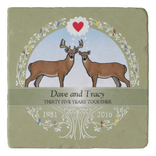 Personalized 35th Wedding Anniversary, Buck & Doe Trivet