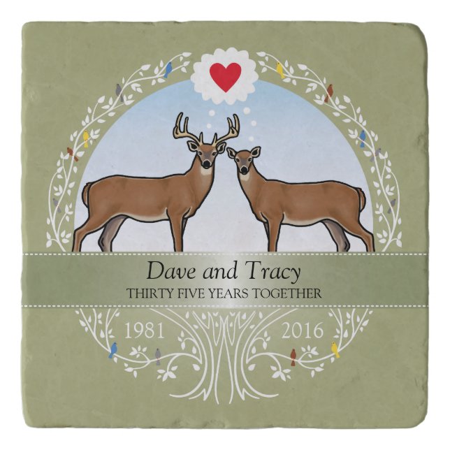 Personalized 35th Wedding Anniversary, Buck & Doe Trivet (Front)