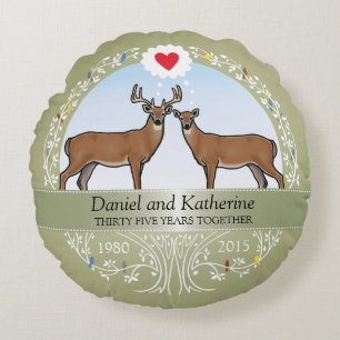 Personalized 35th Wedding Anniversary, Deer Round Pillow