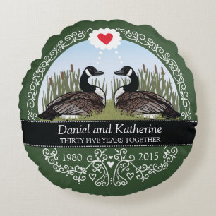 Personalized 35th Wedding Anniversary, Geese Round Pillow