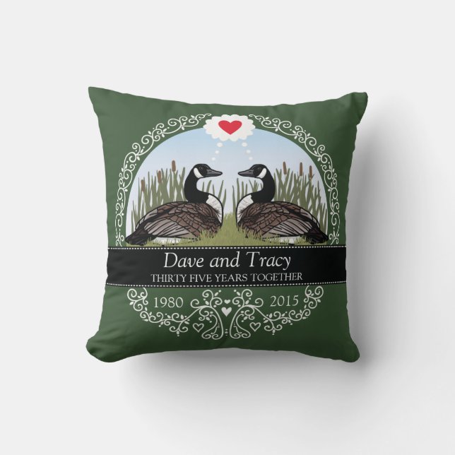 Personalized 35th Wedding Anniversary, Geese Throw Pillow (Front)
