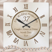 Personalized 37 Year Anniversary Clock, Alabaster