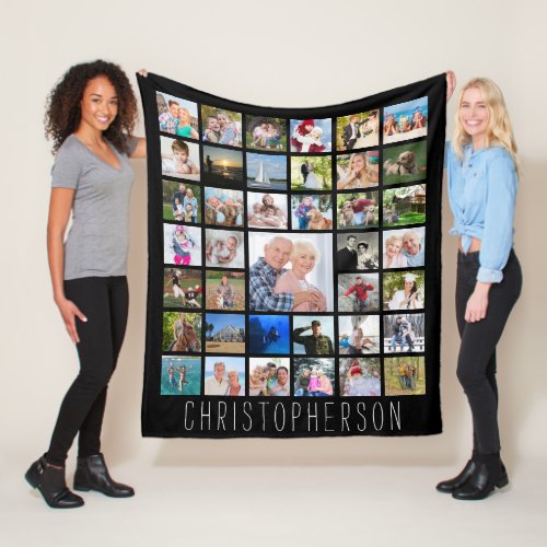 Personalized 39 Photo Collage Custom Color Fleece Blanket