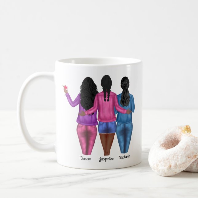 Personalized 3 Best Friends Trouble Quote Coffee Mug (With Donut)