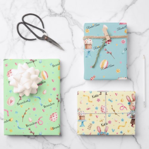 Personalized 3 Colorful 19x29 Easter Pattern Wrapping Paper Sheets