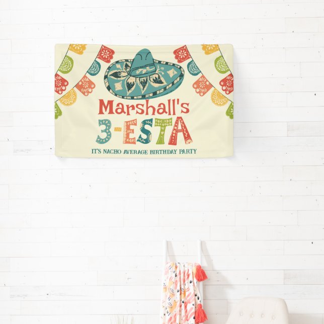 Personalized 3-Esta Mexican Themed Third Birthday Banner (Insitu)