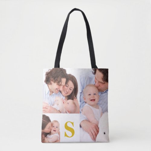 Personalized 3 Family Photo Collage Monogrammed Tote Bag