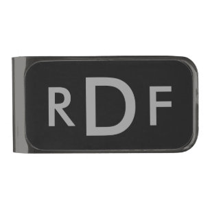 Personalized 3 letter monogram money clip   black