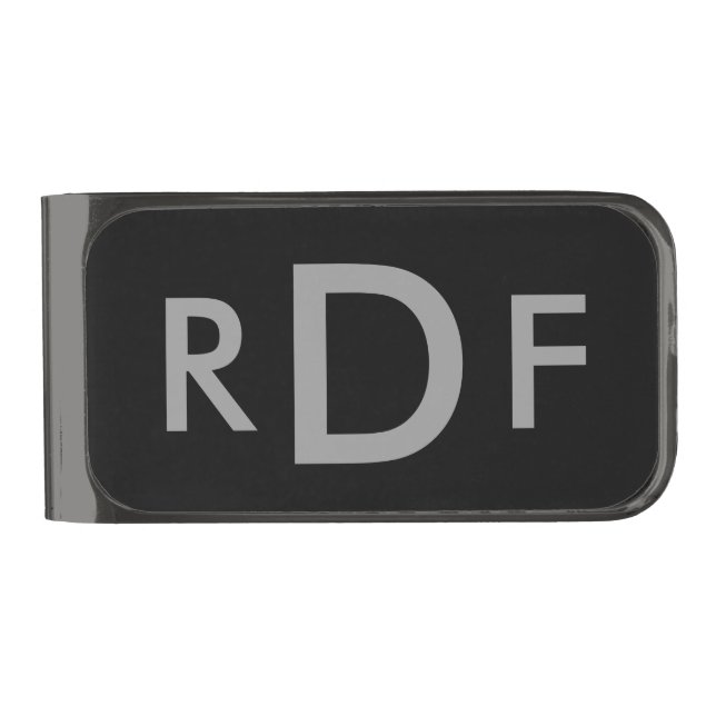 Personalized 3 letter monogram money clip | black (Front)