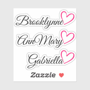 Personalized 3 Names Text Pink Calligraphy Heart Sticker