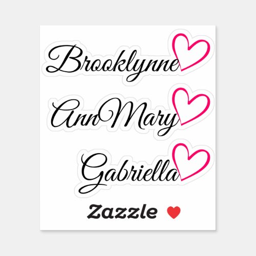 Personalized 3 Names Text Pink Calligraphy Heart   Sticker