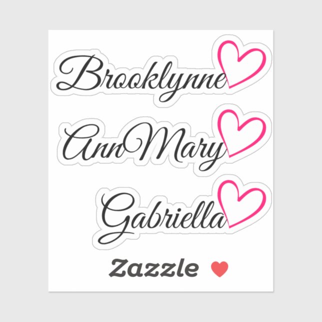 Personalized 3 Names Text Pink Calligraphy Heart   Sticker (Sheet)