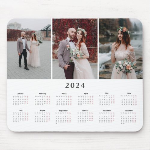 Personalized 3 Newly Wed Photo 2024 Calendar Mouse Pad