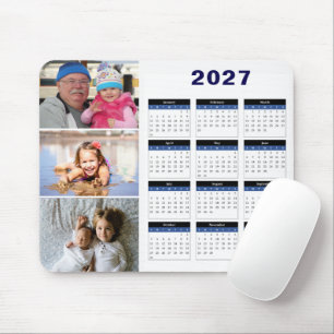 Personalized 3 Photo 2027 Calendar Mousepad