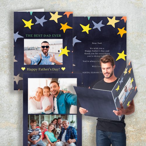 Personalized 3 photo and text Happy Fathers Day  Card