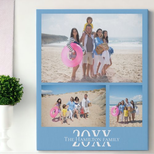 Personalized 3 Photo and Text Photo Collage Faux Canvas Print