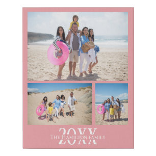 Personalized 3 Photo and Text Photo Collage Faux Canvas Print