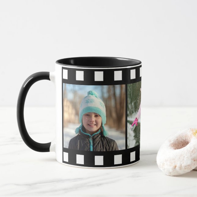 Personalized 3 Photo Black Film Roll Mug (With Donut)