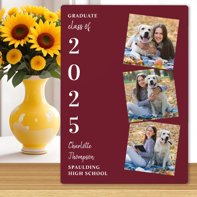 Personalized 3 Photo Burgundy Graduation Plaque (Creator Uploaded)