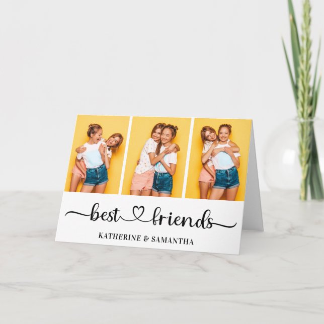 Personalized 3 Photo Collage Best Friends Forever Card (Front)