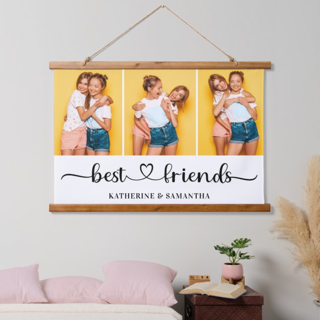 Personalized 3 Photo Collage Best Friends Forever  Hanging Tapestry (Bedroom)