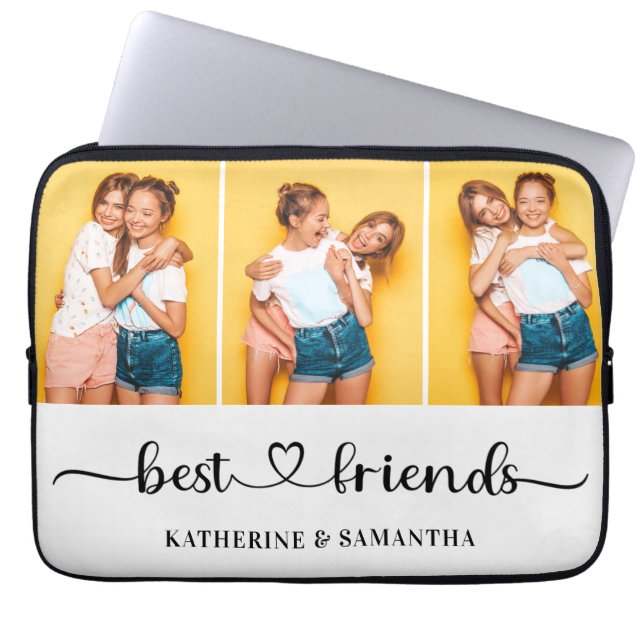 Personalized 3 Photo Collage Best Friends Forever  Laptop Sleeve (Front)