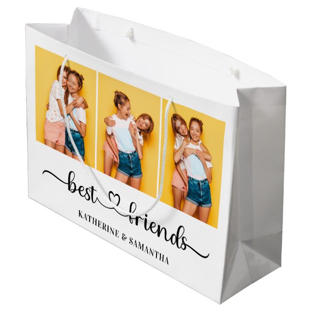 Personalized 3 Photo Collage Best Friends Forever  Large Gift Bag (Back Angled)